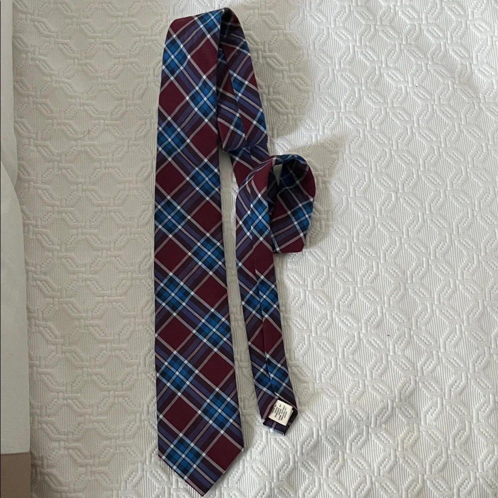 Lands End Kids Burgundy and Blue Plaid Tie